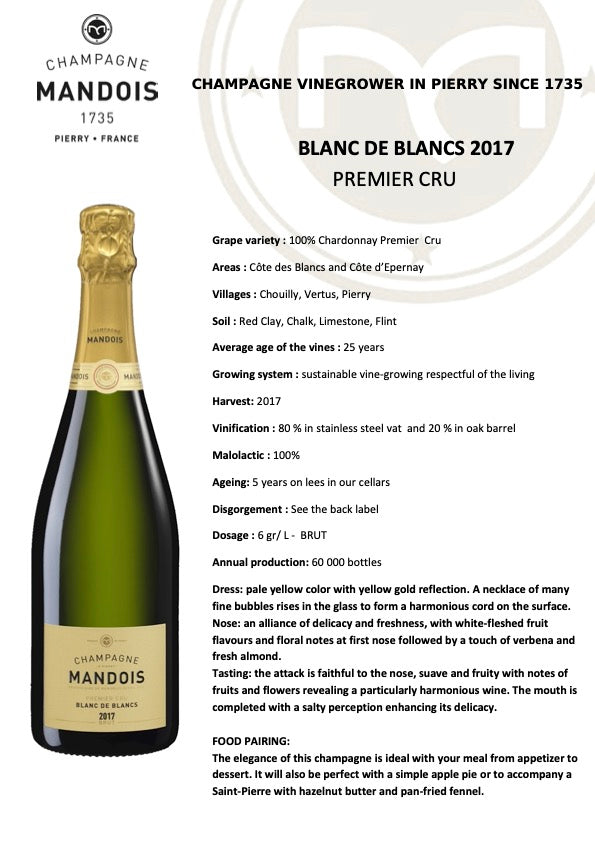 2017 Champagne Mandois Blanc de Blanc Premier Cru Champagne